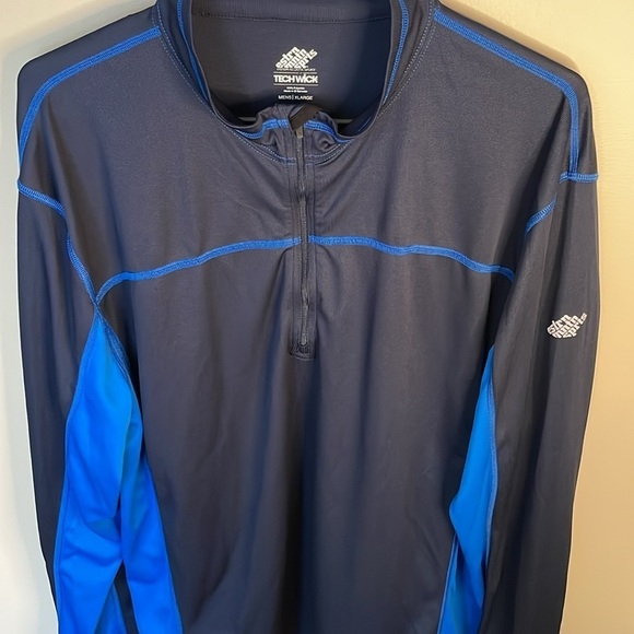 EMS Mens XL TechWick 2 Tone Blue 1/4 Zip Long Sleeve Pullover Lightweight Active - Picture 3 of 9